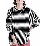[MEME XTRA] メメエクストラ ボーダーtシャツ トレーナー レディース 長袖 ボーダー 長袖tシャツ スウェット プルオーバー ロングtシャツ 秋 冬 春 薄手 無地 大きいサイズ おしゃれ オフィス 綿100 クルーネック トップス 通勤