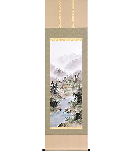Amazon.co.jp: 掛軸 掛け軸 山水画 年中飾り 水墨山水 山河憧憬 洛彩