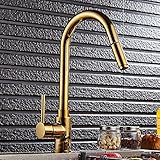 Wrightjp キッチン用水栓　キッチン蛇口　混合栓　シングルレバー混合栓　蛇口　シャワー　台付 　360度自由回転ノズル　ホース引き出し式　内蔵　金色