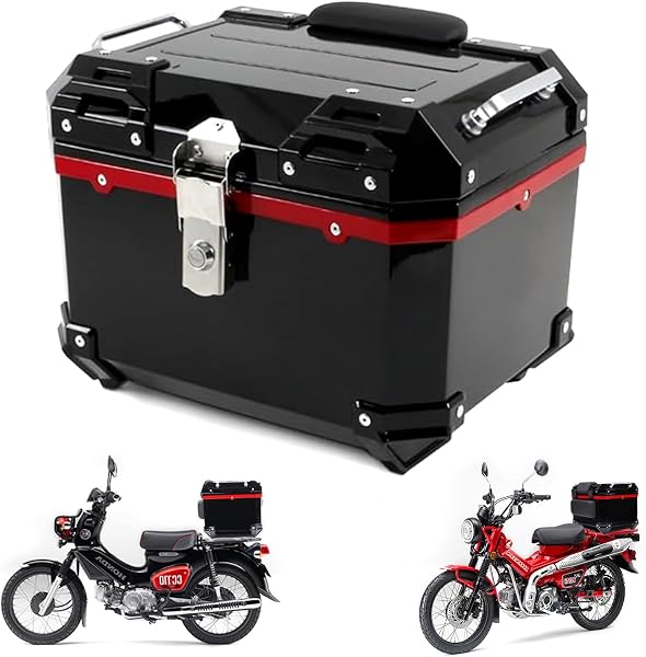 HI-LINE バイク リアボックス 45L トップケース 汎用 ABS製 キーロック付き 防水 防塵 大容量 取付ベース付 バックレスト付き バイクボックス トップボックス 原付/スクーター/カブ対応 簡単取付 (くまモン02, 45L) - 1
