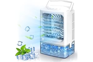 冷風機 冷風扇 【2026改良型 -16℃瞬間冷却・6つの冷風モード】 卓上冷風機 小型 ポータブル水冷エアコン 冷風扇風機 大風量 冷感UP 超音波霧化加湿 冷却 氷いれ可能 1000ML大容量水タンク 7色LEDライト 銀イオン抗菌 & マイナスイオン空気清浄 上下風向調節 USB給電式 タイマー付き 省エネ 暑さ 熱中症対策 オフィス 寝室 家庭用 (ホワイト)
