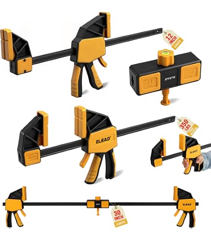Spurtar 6-Piece Woodworking Clamp Set – 4x 6” & 2x 12” Quick-Release Bar Clamps, Trigger Clamp/Spreader With 150lbs Force, Anti-Slip Pads