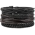HZMAN Mix 5 Wrap Bracelets Men Women, Hemp Cords Wood Beads Ethnic Tribal Bracelets, Leather Wristbands