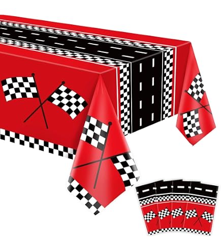 3-Pack Race Car Checkered Flag Plastic Tablecloths - 108"x54", Birthday Party Decorations