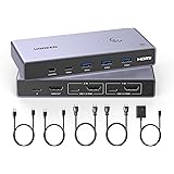 UGREEN 8K@60Hz HDMI KVM切替器 2入力1出力 PC2台をUSB 3.0ポートx3 ＆ USB-Cポートx1 とモニター1台共有 KVMスイッチ 3D/CEC/HDRに対応 手元スイッチ & USBケーブル2本 & HDMIケーブ