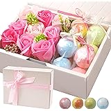 Un usual-store バスボム 8個 ＆ 花 入浴剤 ギフトセット 女性 プレゼント 誕生日 炭酸 香り爆弾 BOX お風呂用 バス ボール 保温 リラックス ローズ ソープフラワー 母の日 記念日 還暦祝い 結婚祝い (ピンク)