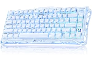 GravaStar Mercury K1かわいい水色 ゲーミングキーボード 無線 ワイヤレス 75%配列 テンキーレス ホットスワップ Bluetooth接続 ガスケット搭載 カスタマイズ RGBライト 文字側の刻印スタイル アルミ製筐体 8000mAhバッテリー 音量コントロール US配列メカニカルキーボード Windows/Mac用 可愛いアイスブルー