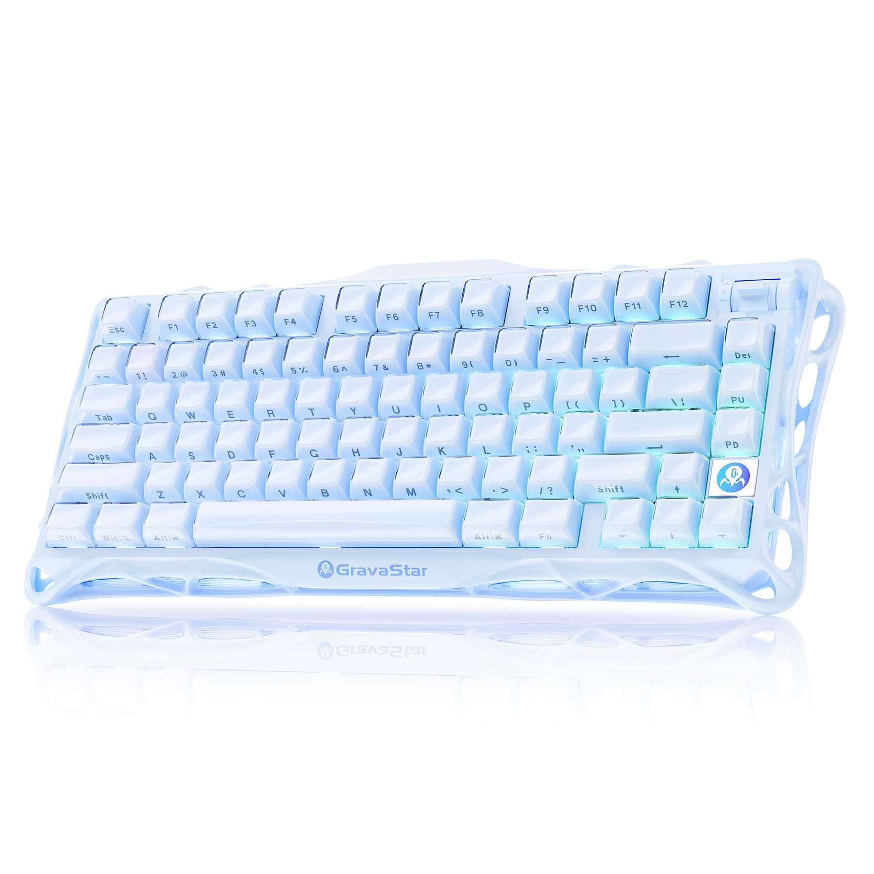 GravaStar Mercury K1かわいい水色 ゲーミングキーボード 無線 ワイヤレス 75%配列 テンキーレス ホットスワップ Bluetooth接続 ガスケット搭載 カスタマイズ RGBライト 文字側の刻印スタイル アルミ製筐体 8000mAhバッテリー 音量コントロール US配列メカニカルキーボード Windows/Mac用 可愛いアイスブルー - 1