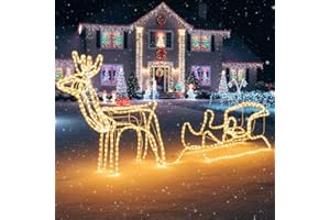 iimono117 イルミネーションライト 立体 屋外 3D トナカイ ストリングライト ガーランドライト イベント ハロウィン パーティ クリスマスツリー 店舗 飾り 飾りライト (ソリ付きトナカイ1匹)