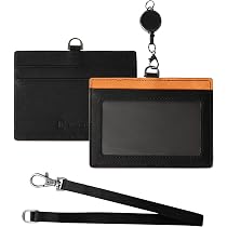 Amazon | IDカードホルダー 栃木レザー 本革 リール付き 名札 両面収納