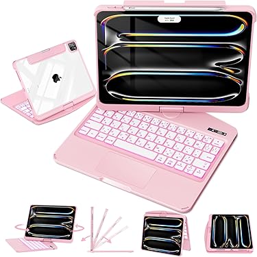 ipadpro 13インチ キーボード付きケース バックライト付き ピンク 黒
