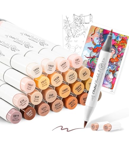 Amazon | Ohuhu マーカーペン 筆タイプ 36色37本 肌色系 プロ愛用