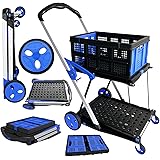 Lomive 台車 静音 折りたたみ 2段 カート コンテナ付 キャリーカート コンテナカート 4輪 業務用カート コンパクト ストッパー コンテナ かご 付き ショッピングカート ショッピングキャリー 買い物カート-60kg耐荷重・TPR輪・コンパ