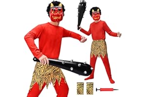 [Moerstar] 節分 コスプレ 鬼 衣装 節分 鬼 衣装 赤鬼 青鬼 豆まき オニ退治 鬼のお面 鬼コスプレ リアル鬼 メンズ 鬼お面 虎腰巻き おに 鬼衣装 コスチューム 仮装 なりきり 男女共用 ウィッグ付き 9点セット ハンドポンプ付き