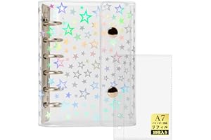 Hueapion シール帳 透明 女の子 はがせる A7サイズ ミニ6穴 シール バインダー シール手帳 ホログラム クリアバインダー 6穴 シール収納 推し活グッズ （星柄入り）