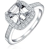 [Bling Jewelry] 見事な3-6CT AAA CZのハロースクエアラジアントカット婚約指輪の結婚式のセット - クリアカナリーイエローストーン、.925スターリングシルバーローズ14Kイエローゴールドプレーティング、パヴェキュービックジル