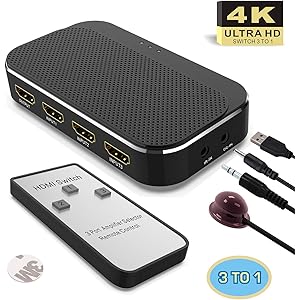 HDMI切替器 、Vilcome 4Kx2K HDMI分配器/セレクター 3入力1出力 1080p/3D対応(メス→オス) 電源不要 LG TV/Fire Stick/Xbox One ゲーム機/PS4 液晶テレビ対応