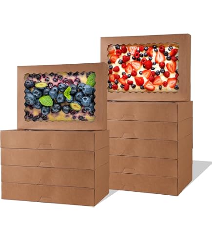 Qiqee Auto-pop Up Brown Pie Boxes With Window 10x10x2.5 Inch