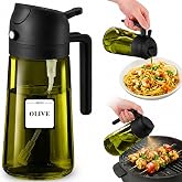 URHANZ 2-in-1 Olive Oil Dispenser Spray Bottle 470ml, Dark Glass Oil Sprayer for Cooking, Air Fryer & BBQ with Stickers, UV L