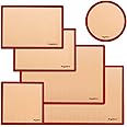 Silicone Baking Mats Set of 6-2 Half Sheets Mats + 2 Quarter Sheet Liner + 1 Round & 1 Square Cake Pan Mat - 100% Nonstick Re