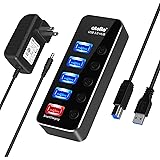 USB3.0ハブ 電源付き atolla USB ハブ 5ポート【USB3.0ポート*4+充電ポート*1】USBハブ セルフパワー/バスパワー USB HUB アルミニウム・独立スイッチ付き USB3.0 拡張 5Gbps高速データ伝送 Androi