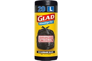 Glad Wavetop Tie Garbage Bags, 20 Large Multipurpose Garbage Bags, Large Size Fits 56L Bin, 20 Count