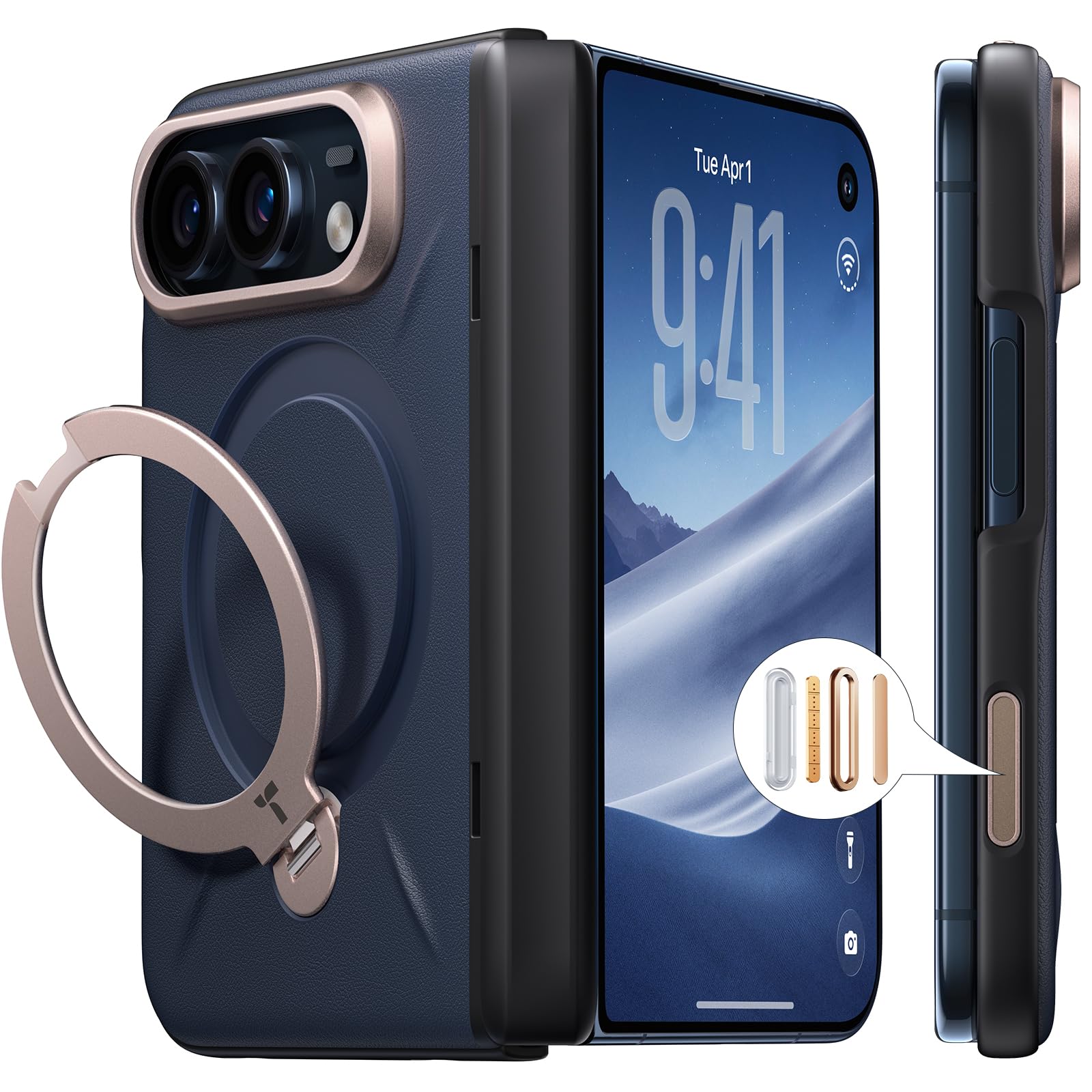 TORRAS iPhone Duo 用 ケース「Ostand Q3 レザートーン」新感覚レザー MagSafe対応 指紋防止 | スキンタッチ シリコンレザー ワイヤレス充電 360°定点回転リングスタンド 縦横両対応 耐衝撃 サファイア・ディープブ