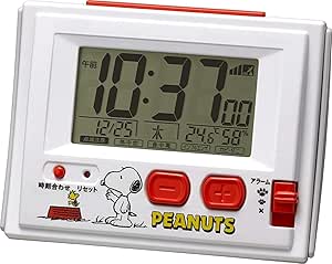 Amazon Co Jp リズム Rhythm スヌーピー 目覚まし時計 電波時計 温度 湿度計付き R126 白 108x81x46mm 8rz126rh03