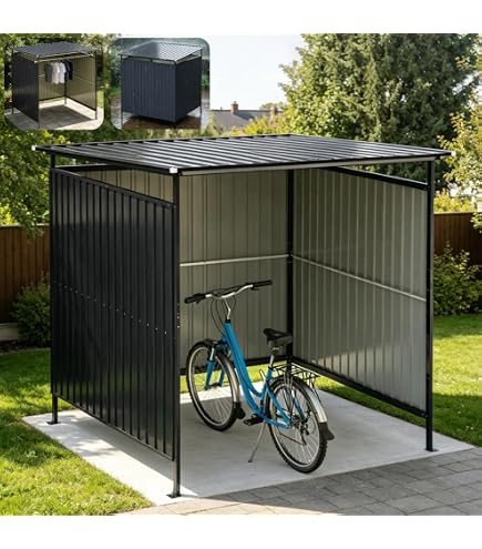 【ブラック】スチールサイクルハウス　ガレージ カーポート 頑丈収納目安3～5台 Amazon | スチールサイクルハウスL192×W165×H193cm 自転車ガレージ