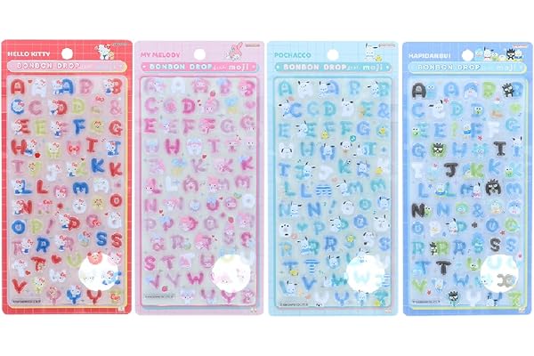 サンスター文具(Sun-Star Stationery) ボンボンドロップシール サンリオ もじ 【4個セット】A ハローキティ スタンダード・マイメロディ・ポチャッコ・はぴだんぶい S8815542 S8815569 S8815577 S8815615