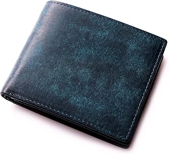 [IrideScent] 財布 メンズ 二つ折り イタリアン レザー PUEBLO「プエブロ」本革 薄い ボックス型 小銭入れ 一流 の 財布 職人  が 作る サイフ コンパクト ふたつおり 2つ折り財布 盗難防止 RFID Blocking (Navy)