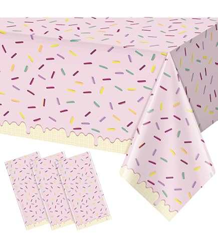 3 Pack Pastel Rainbow Party Table Covers, 54x108 Inch Rainbow Striped Tablecloth, Rectangle Disposable Plastic Table Cover For Ice Cream Themed