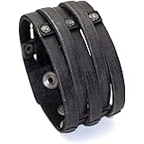 Mgutillart Punk Alloy Buckle Wide Wristband Braided Leather Cuff Bracelet