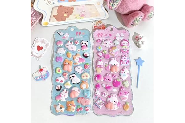 Yoiumicy おしりぷにぷにシール 3D立体ステッカー かわいい スマホケース飾り用 ポップシール 手帳用ステッカー ごほうび デコシール キラキラ 子供 女の子 DIY用 手帳・水筒・スマホケース・アルバム飾り用 (2枚セット-C)