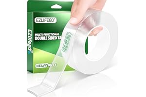 EZlifego Double Sided Tape Heavy Duty, Extra Large & Tough Adhesive Mounting Tape, Multipurpose Nano Tape Picture Hanging Strips, Removable Sticky Poster Tape for Walls Decor Carpet Tape(Clear,16.5FT)