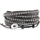 MOWOM Alloy Genuine Leather Bracelet Bangle Cuff Rope Bead 3 Wrap Adjustable