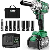 KIMO 電動インパクトレンチ 充電式 20V 3000mAhバッテリー コードレス 無断変速 自動停止モード 正逆切替 最大トルク400N·m ブラシレスモーター ソケット7本 LEDライト付き 1/2インチ タイヤ交換 自動車の修理 ホームメンテ
