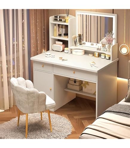 Amazon｜ドレッサーテーブル、引き出しとミラーライト付きメイクアップ