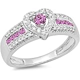 Dazzlingrock Collection 婚約指輪 10K ラウンドピンクサファイア&ホワイトダイヤモンド レディース ブライダル ハート型 プロミスリング ホワイトゴールド USA リング サイズ 5