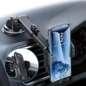 Andobil 車載ホルダー 車載スマホスタンド ワンタッチ自開 高級炭素繊維製 吸盤&エアコン口両用 全機種対応 (g…