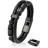 SERASAR | Men's Premium Black Genuine Leather Bracelet [Spirit] | Magnetic Stainless Steel Clasp in Black, Silver and Gold | 