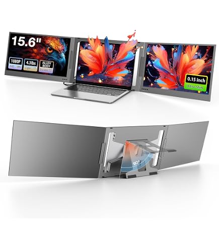 その他 TRIPLE SCREEN 14inches QQH Triple Portable Monitor, 14” FHD 1080P IPS Laptop Screen