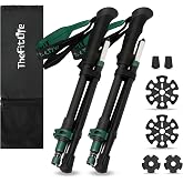 TheFitLife トレッキングポール 折畳み 登山 ストック 2本セット 軽量 アルミ レバーロック 折りたたみ時約36cm ハイキング | 軽量アルミ製で持ち運びやすく、レバーロック式で簡単調整、折りたたみ時約36cmのコンパクト設計、EVAグ