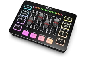 FIFINE Gaming Audio Mixer, Streaming RGB PC Mixer with XLR Microphone Interface, Individual Control, Volume Fader, Mute Button, 48V Phantom Power, for Podcast/Recording/Vocal/Game Voice-AmpliGame SC3