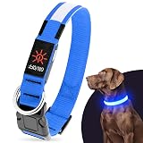 Illumifun 犬 光る首輪 充電式 犬 ライト 視認距離500mで 夜間も安心 犬 光る ペット用品 防水 調節可能 超明るい 安全ライト ペット首輪 (青色, L)