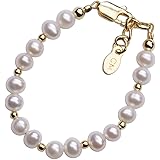 Children's 14K Gold-plated over Sterling Silver Bracelet with White Cultured Pearls for Babies, Infants, Toddlers, and Girls