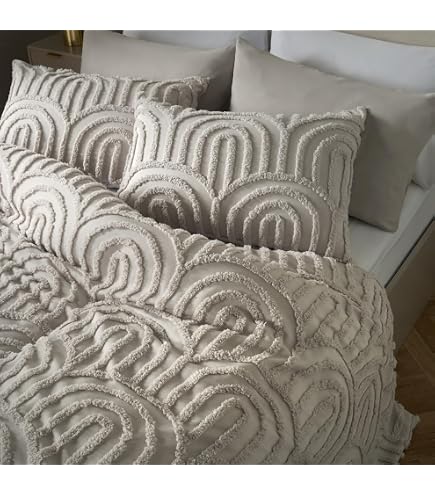 Park Avenue Medallion Cotton Tufted Quilt Cover Set – White Vintage Washed