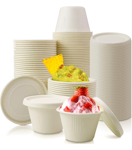 Juvale 50 Pack Paper Ice Cream Cups For Frozen Yogurt, Disposable Dessert Bowls With Rose Gold Foil Polka Dots, 8 Oz