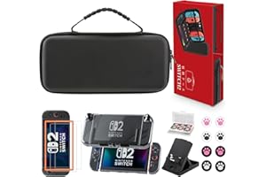 Switch 2 ケース 【16in1】セット ニンテンドー スイッチ 2 収納バッグ 【保護フィルム2枚+保護カバー+ゲームカード収納ケース+スタンド+スティックカバー8枚】ドック対応 全面保護 大容量 耐衝撃 防塵 防水 防振 10ゲームカードスロット Nintendo Switch2 対応 旅行 プレゼント ブラック 令和7年新登場
