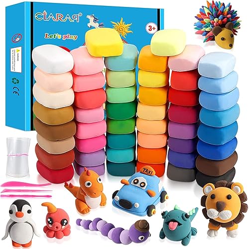 CiaraQ Air Dry Clay, 50 Colors Modeling Clay Best Kids, Ultra Light Magic Modeling Clay with Modeling Tools and Project, No-S